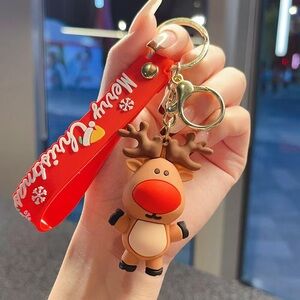 Cute Reindeer Keychain with Red Strap - Holiday Card & Key Holder